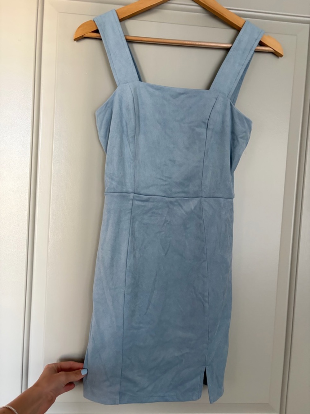 miami Light Blue Suede-Look Square Neck Mini Dress